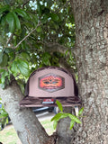Mud Trail Camo - Sacred Ridge Co. dark camo flat bill snapback hat with leather patch